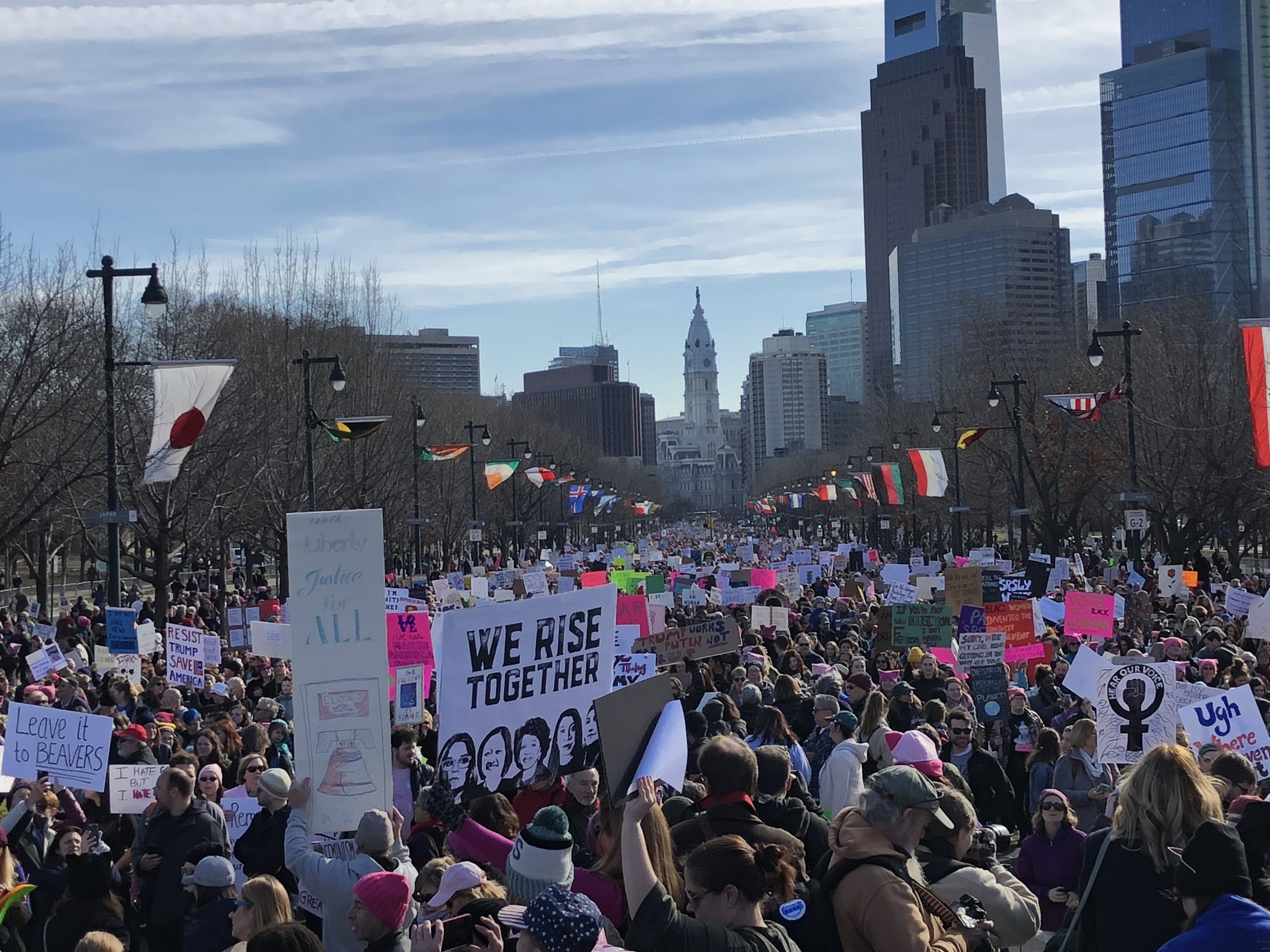  On January 20, 2018, members of H-CAN joined thousands on the Benjamin Franklin Parkway at the Philadelphia Women's March. 