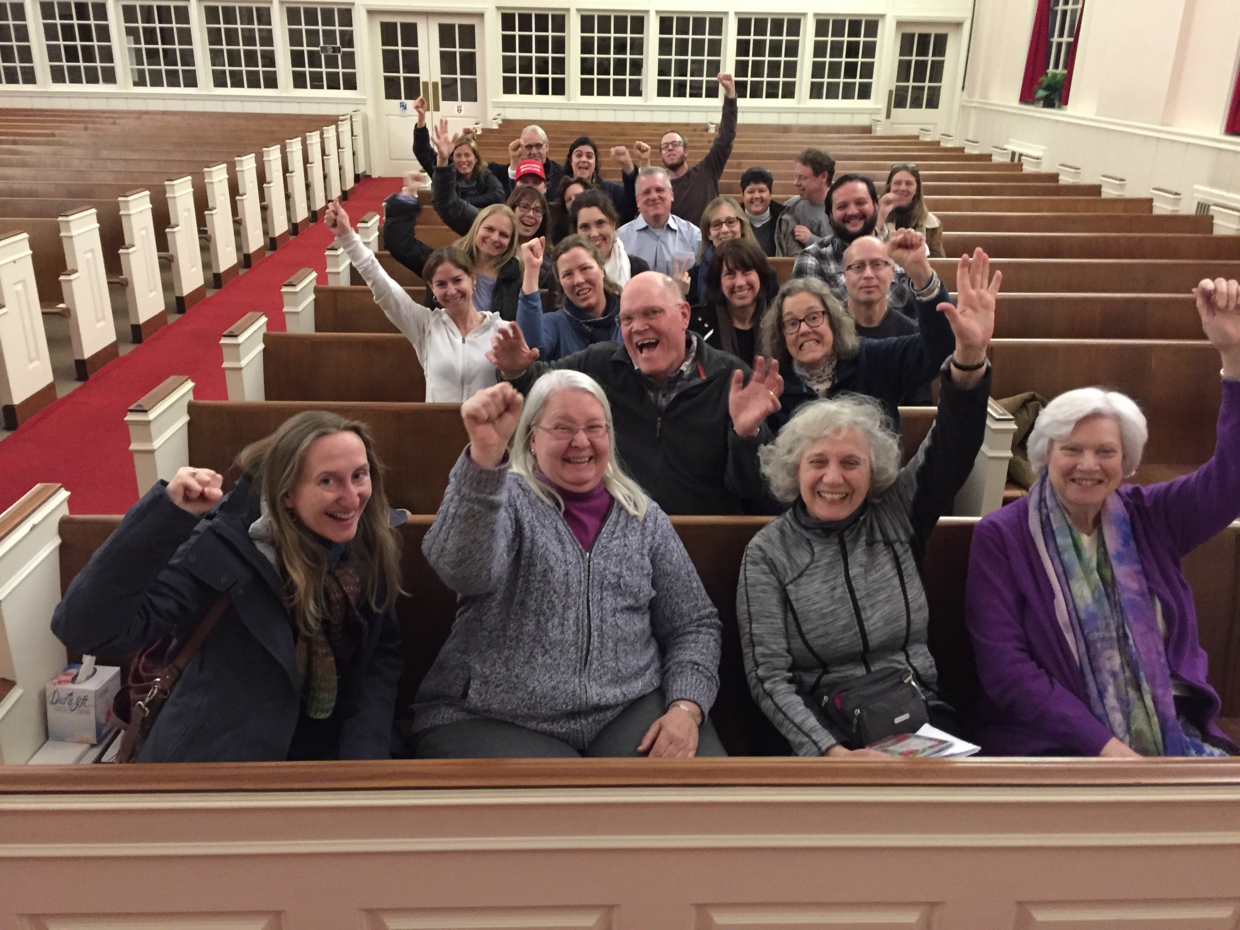  A smiling group of H-CAN members taking part in the ACLU People Progress event (a virtual conference with hundreds of satellite branches participating&nbsp; across the US) on March 11, 2017. 