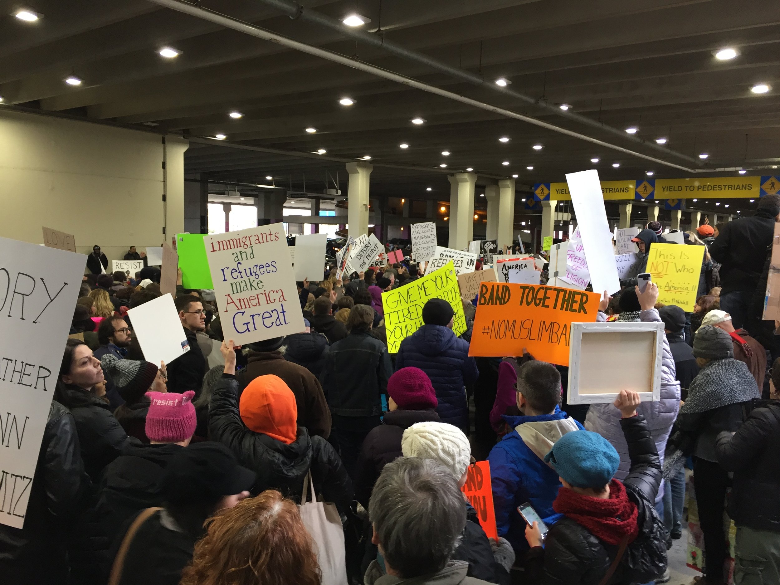  On January 29, 2017, members of H-CAN, along with more than a thousand others, protested the travel ban at the Philadelphia International Airport. 