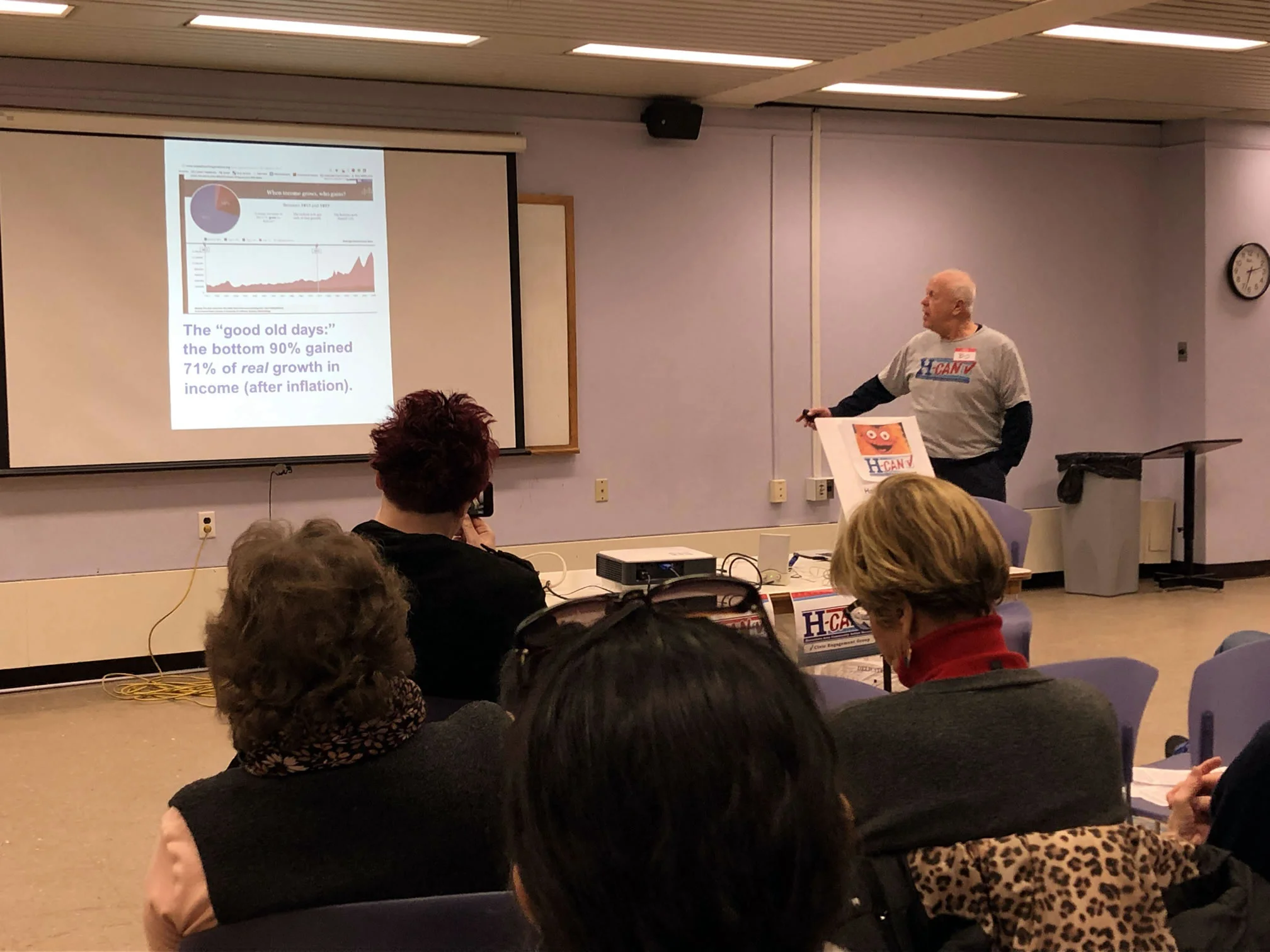 Attendees at the H-CAN monthly meeting listening to a talk on Income Inequality and You.