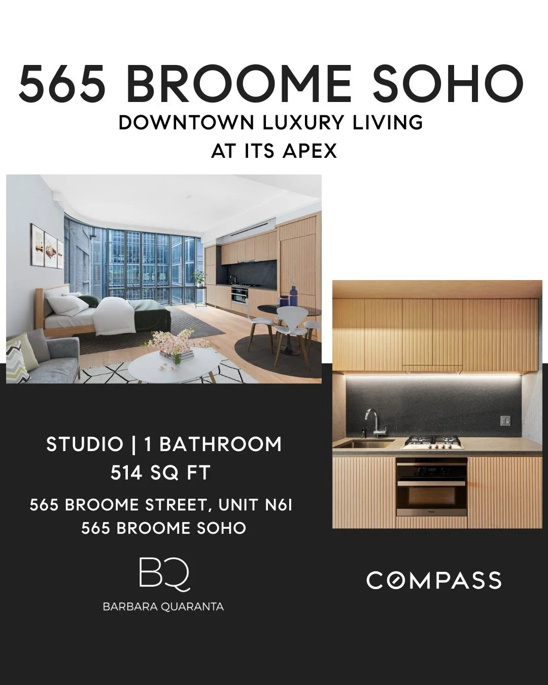 Downtown Luxury Living at its Apex - 565 Broome St. This perfectly laid out studio / 1-bathroom residence features a tranquil southern, courtyard view, 10' ceilings, and pristine 6-inch white oak plank floors throughout. 
DM me to view!

View Full Li