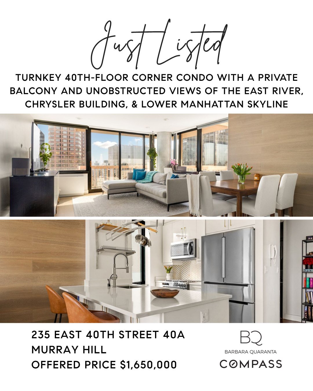 JUST LISTED 🏙️
Turnkey corner residence with incredible southern and eastern views from the 40th floor at The Vanderbilt. Residence 40A features a bright open layout, private balcony, renovated finishes, and sweeping skyline and river views in the h