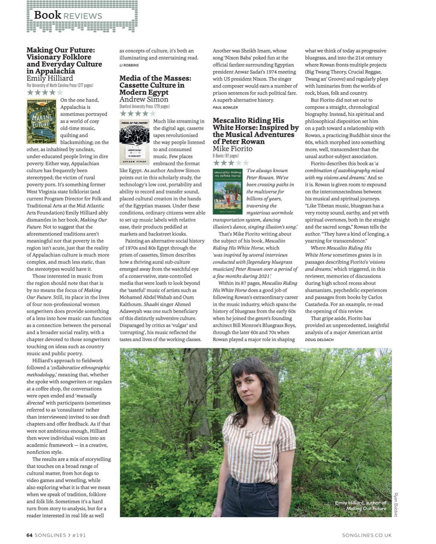 We've often had our albums reviewed in @songlinesmagazine, but this month our own @hey_emhilly gets a turn at a review in the October issue of the mag for her book Making Our Future: Visionary Folklore and Everyday Culture in Appalachia (@uncpress, 2
