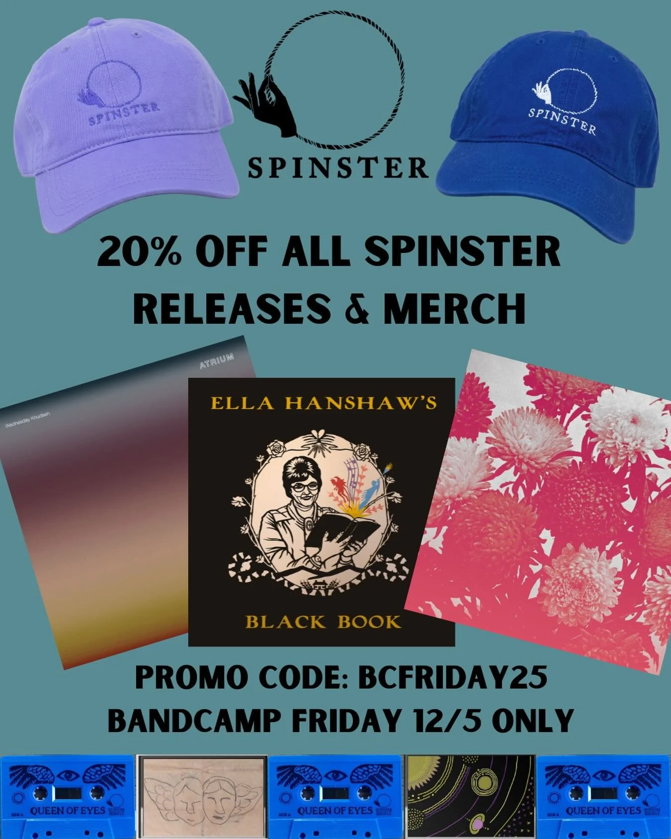In celebration of the last Bandcamp Friday of 2025, we&rsquo;re offering 20% off all releases and merch&mdash;including hats, tapes, pins, stickers, LPs &amp; digital albums&mdash; Friday 12/5 only, using code BCFRIDAY25 on our Bandcamp (🔗⬆️) 🎉

Yo