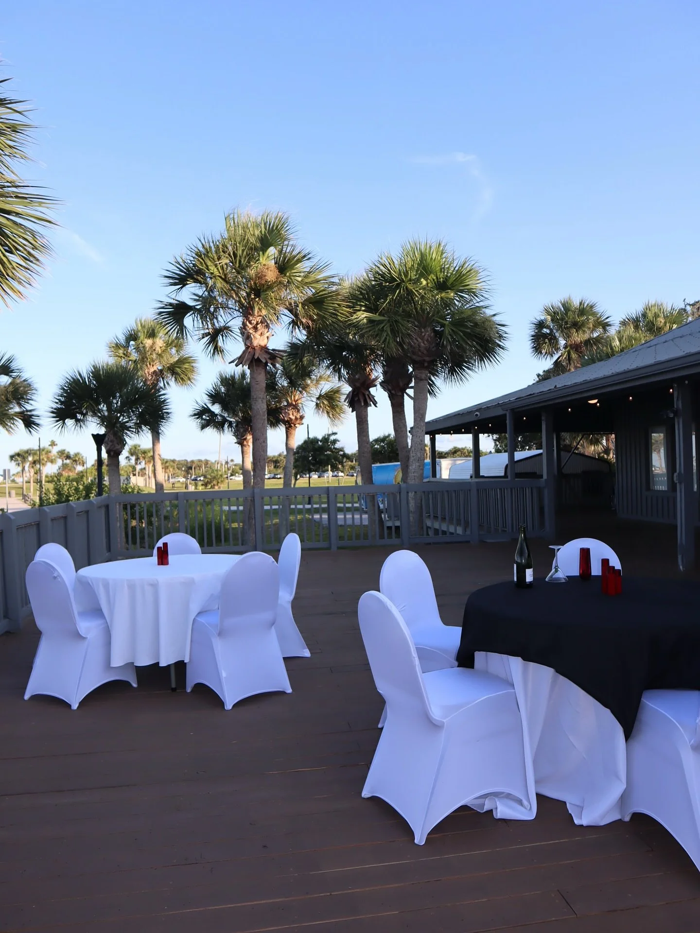 ✨ Views like this deserve a toast. 🥂 The deck at Riverside is where golden hour meets celebration vibes&mdash;waterfront breezes, endless skies, and the perfect backdrop for unforgettable moments. 🌴✨ 
Whether it&rsquo;s &ldquo;I do&rsquo;s,&rdquo; 