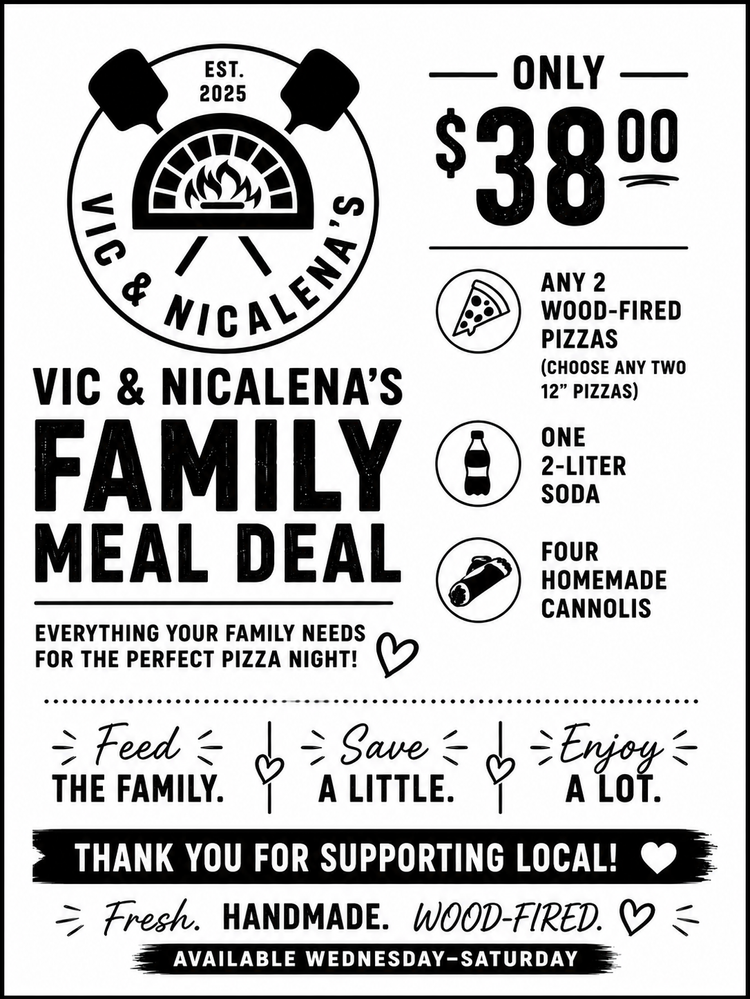 Vic and Nicalena’s $38 Family Meal Deal