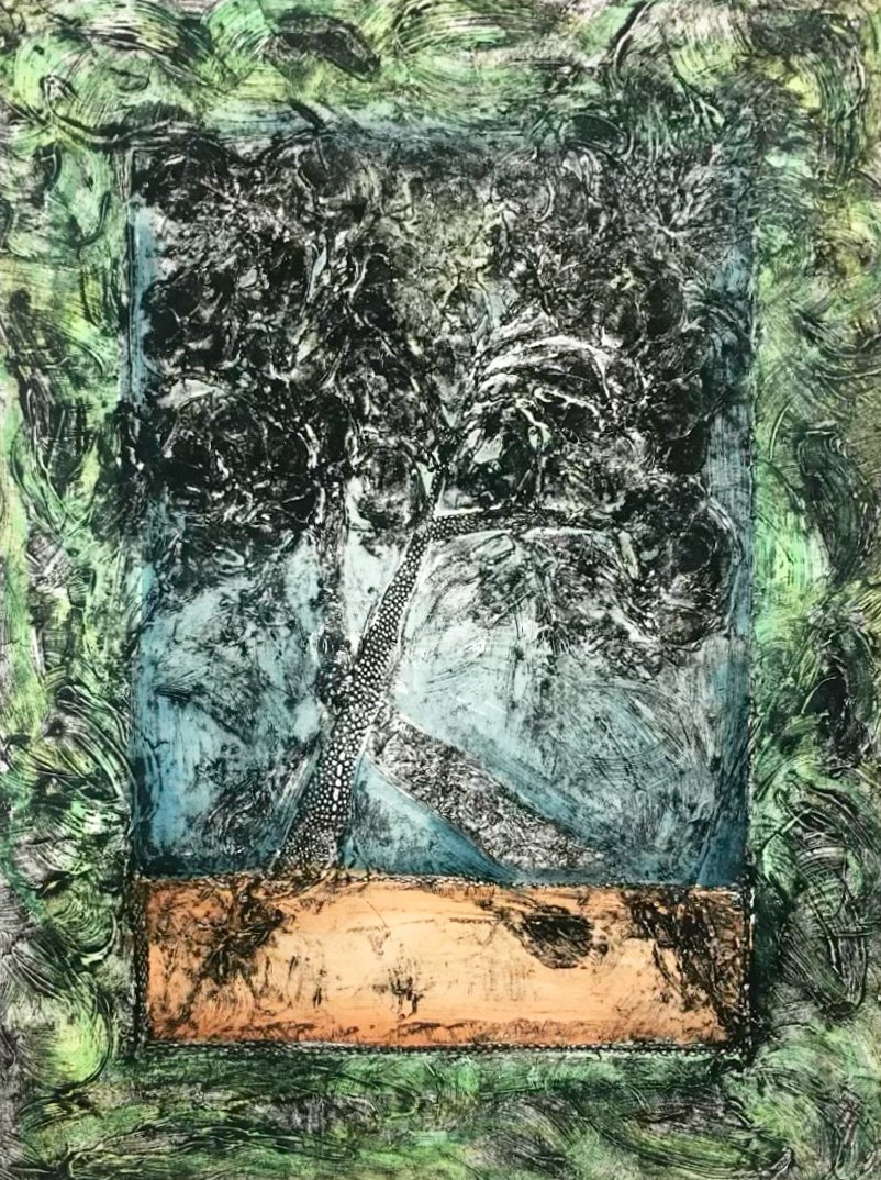 "For David," 2020, collagraph by Michelle Talibah