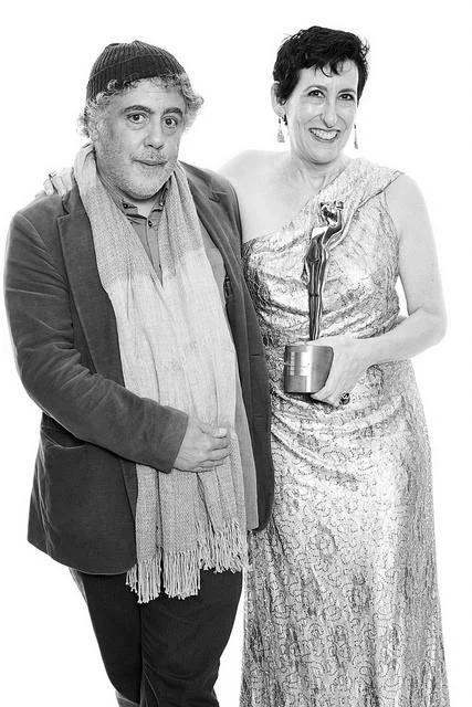 Photojournalist Ron Haviv and JHP Board Chair Miriam Leuchter with the award, October 2017.