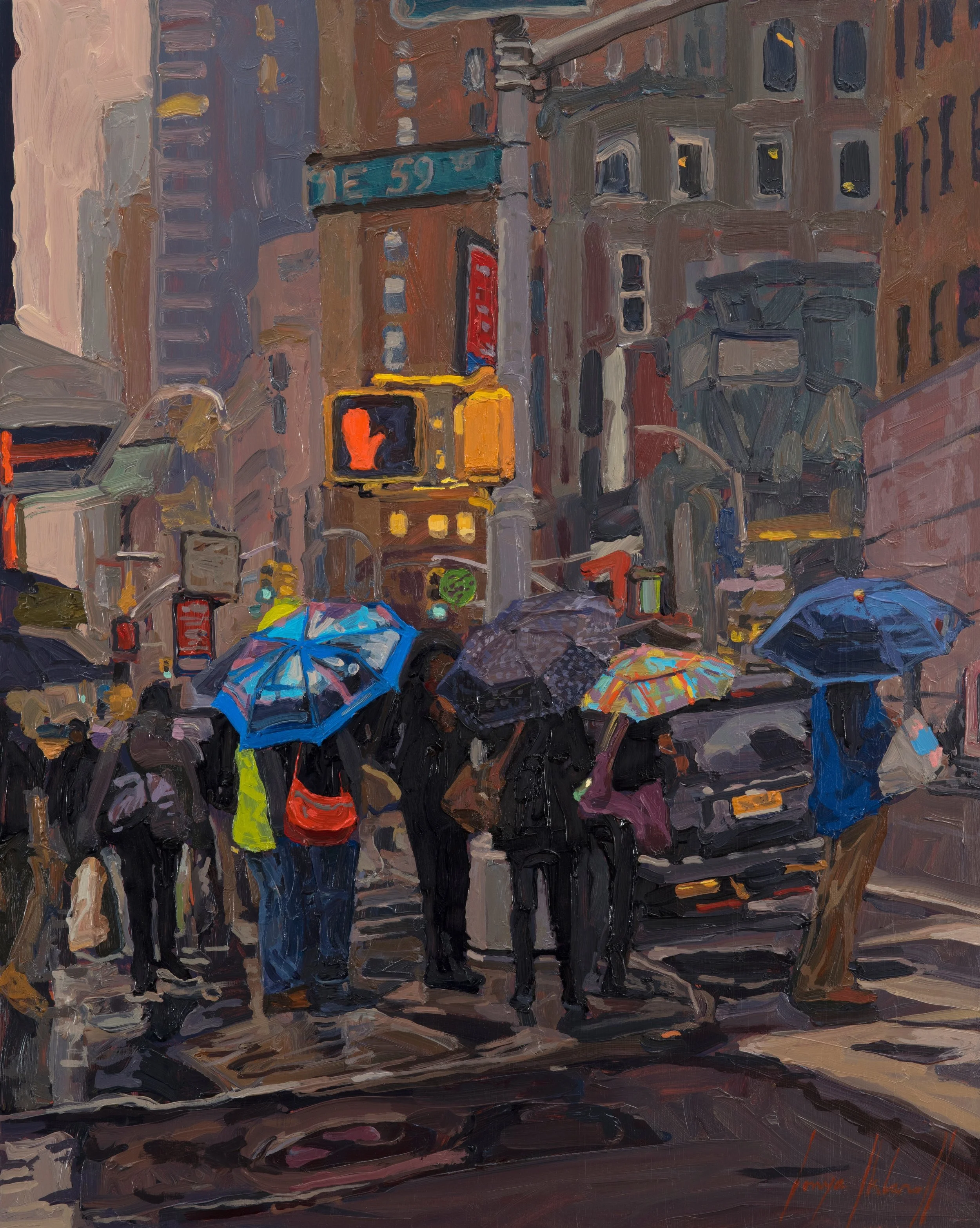 59th Street Umbrellas , oil on panel, 30x24