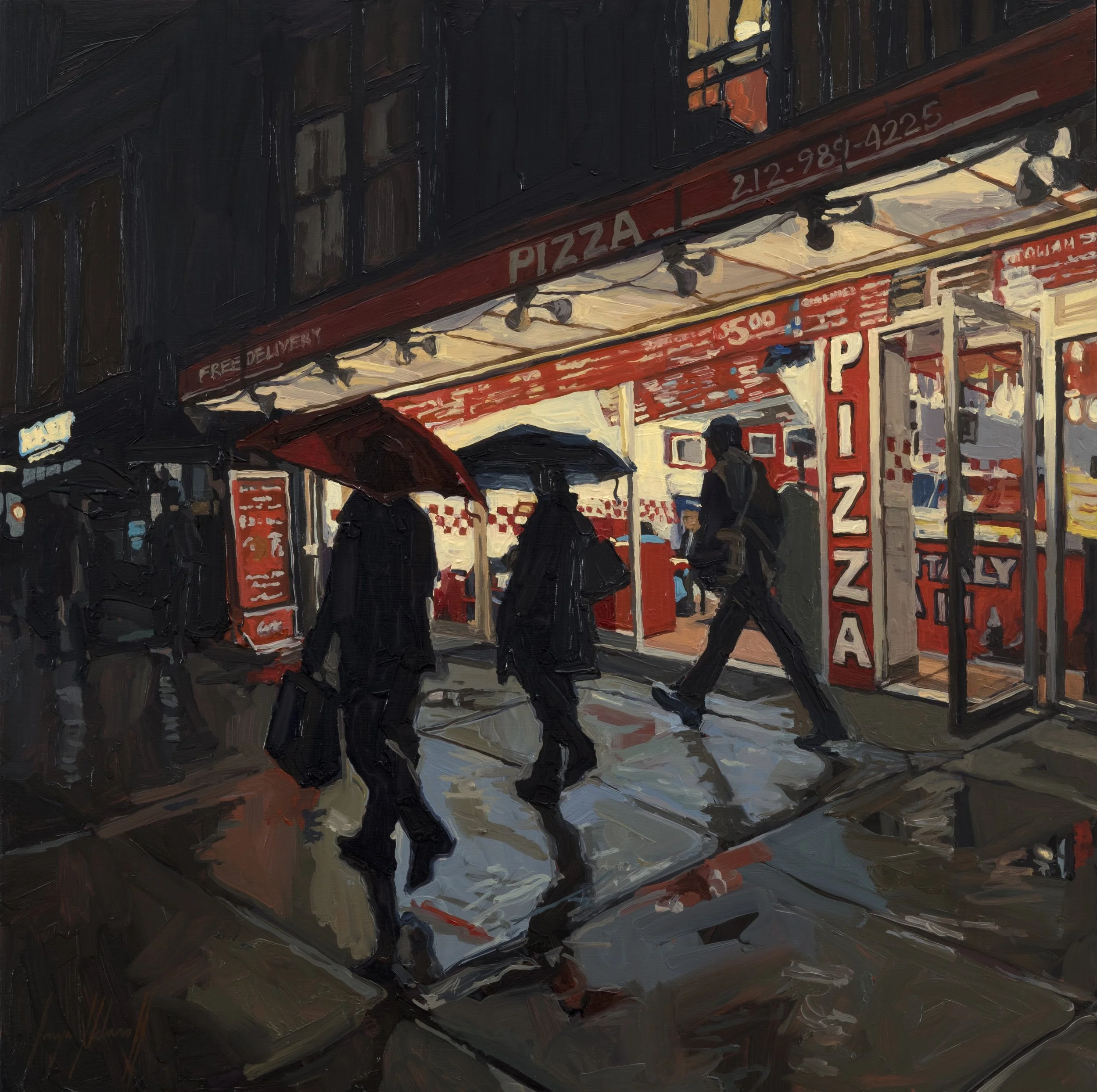 Pizza in the Rain, oil on panel, 24x24