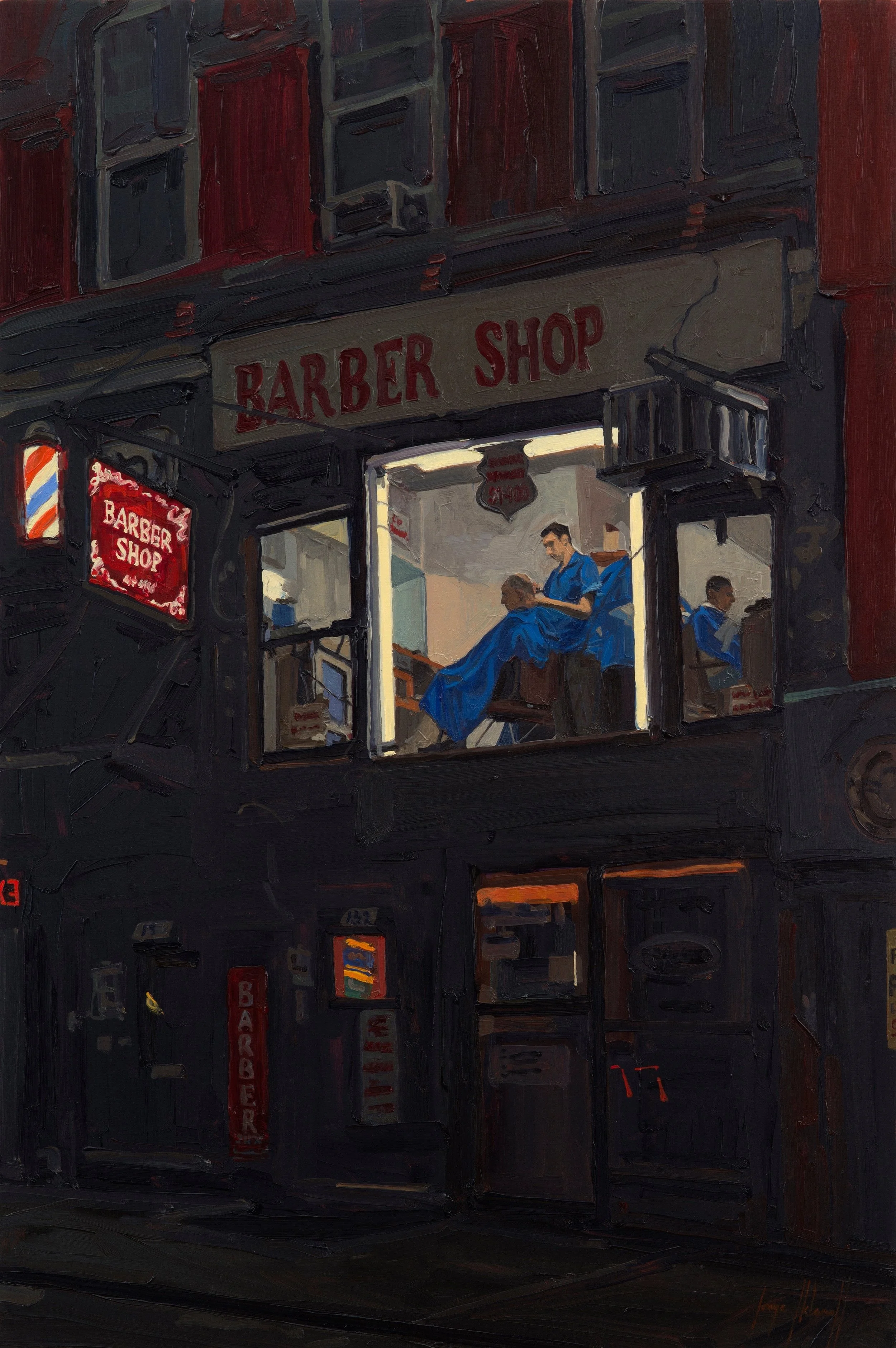 2nd Floor Barber Shop, oil on panel, 36x24