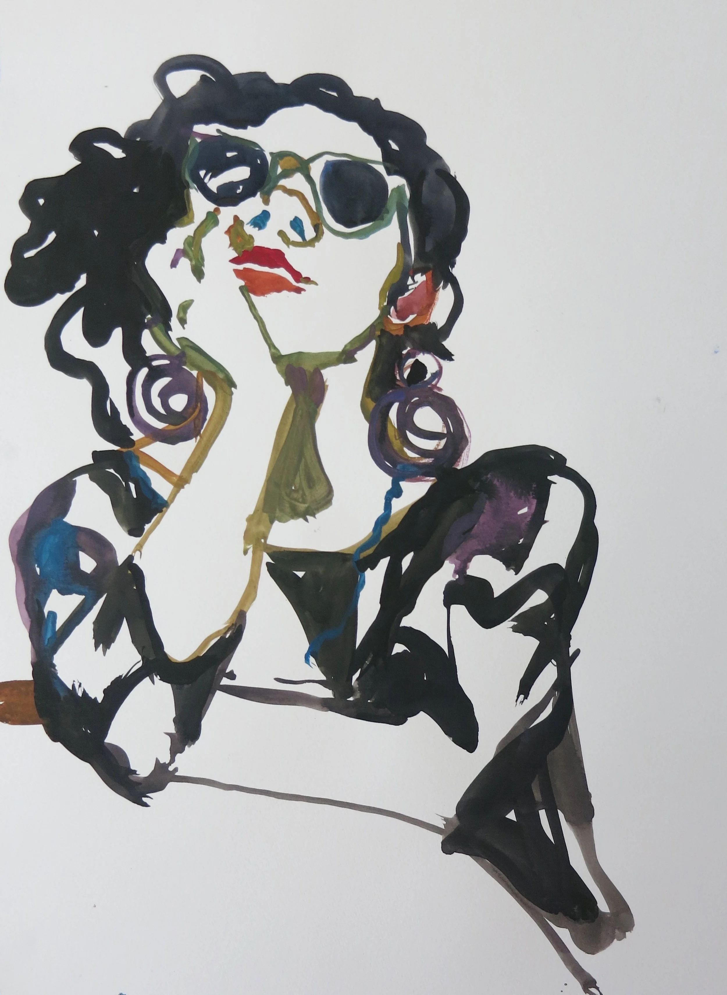 Woman with Sunglasses, 15x11, watercolor on paper