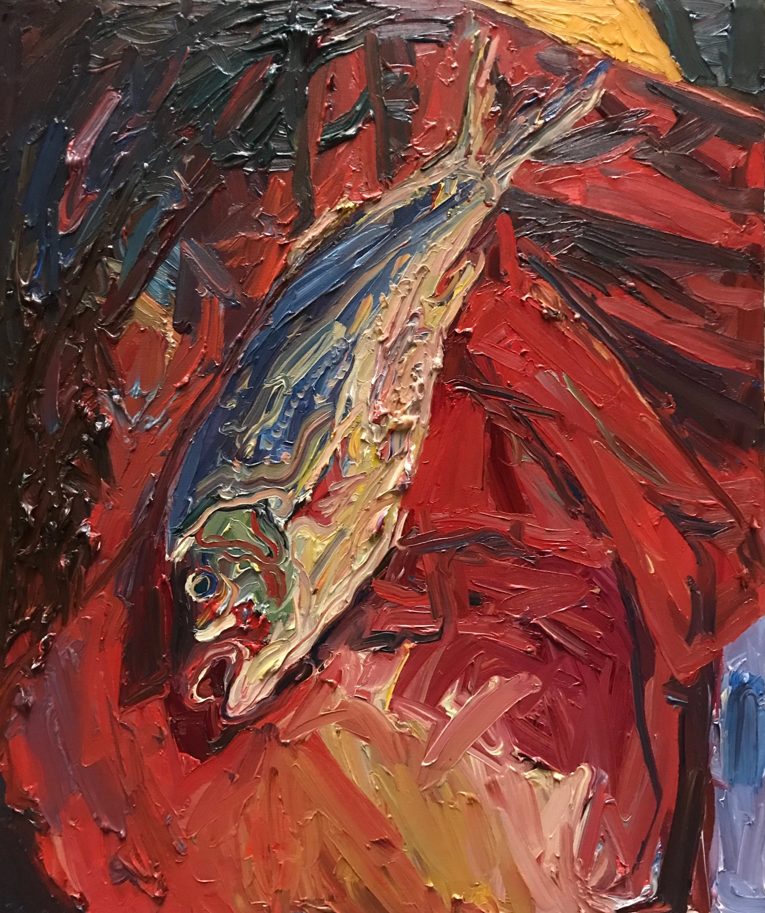 Fish on Red, on canvas, 28x22