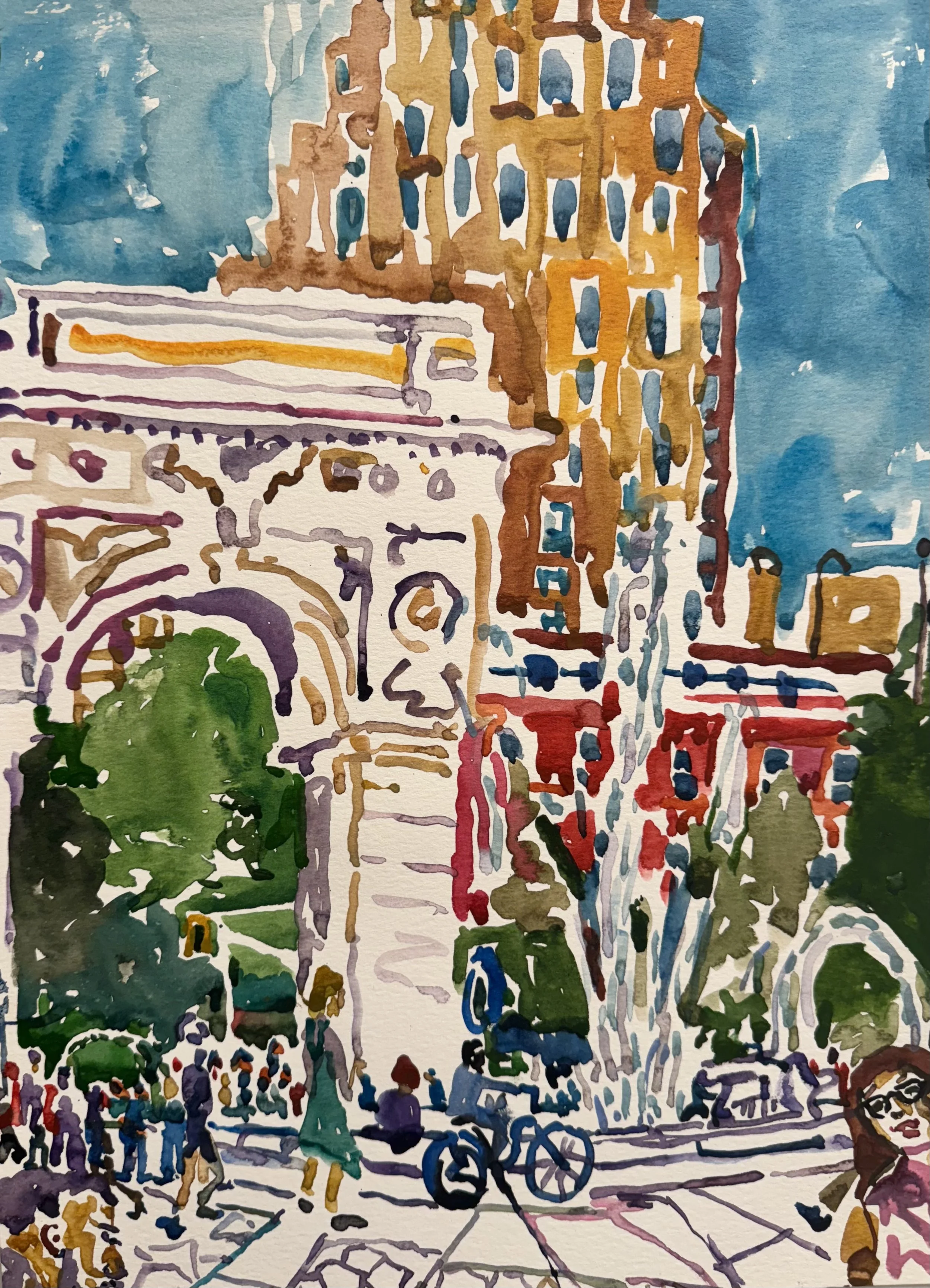   Washington Square Fountain , watercolor on paper, 15×11 inches 