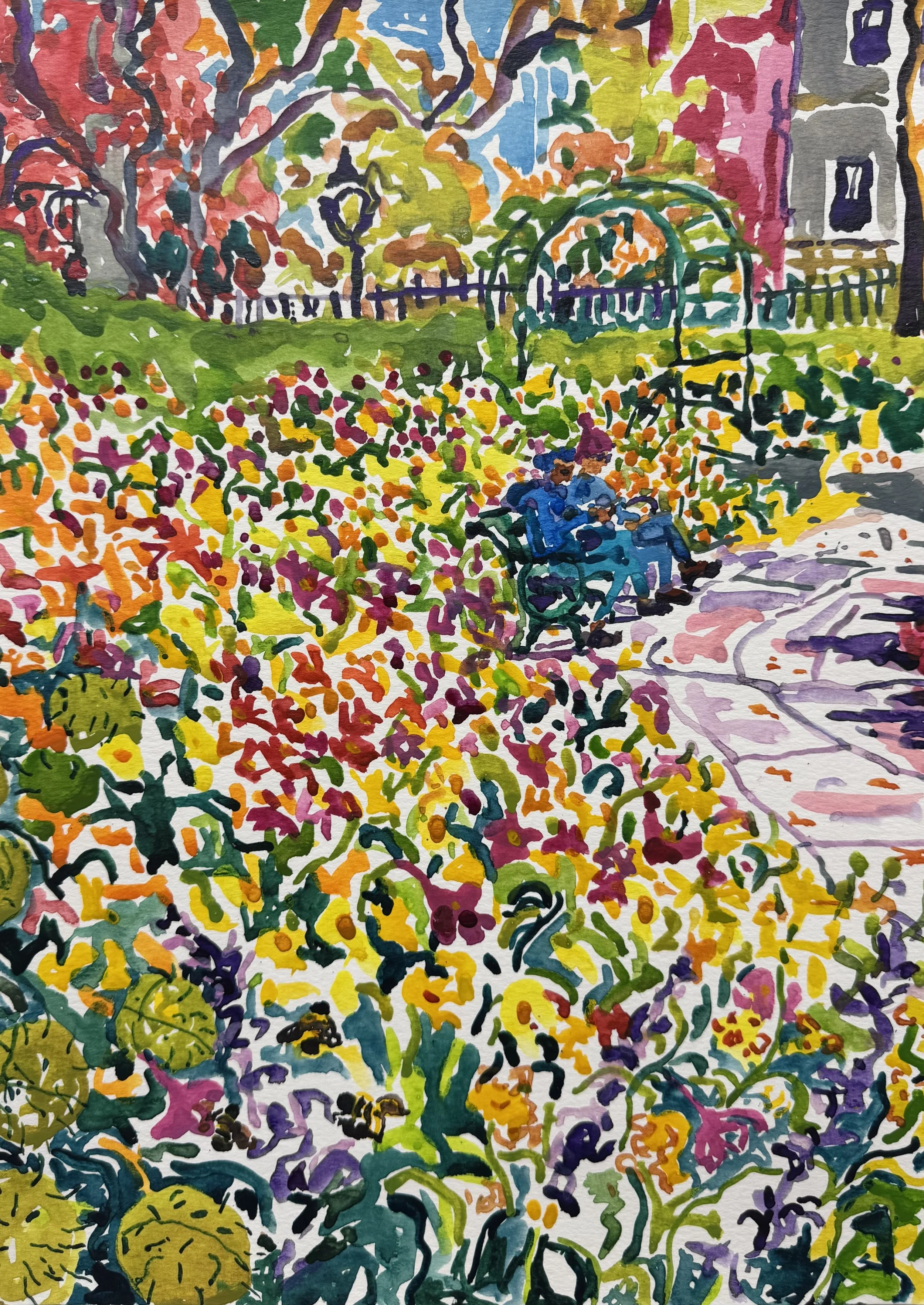   Central Park Conservatory Gardens,  watercolor on paper, 15×11 inches 