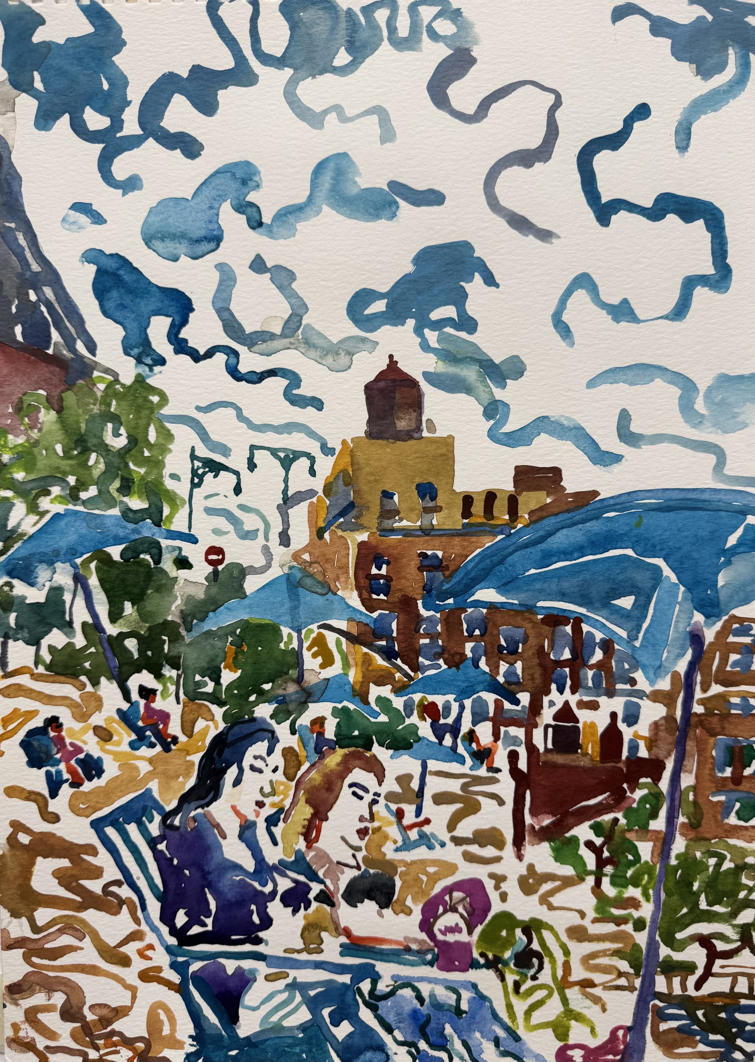   Gansevoort Penninsula Beach , watercolor on paper, 15×11 inches 