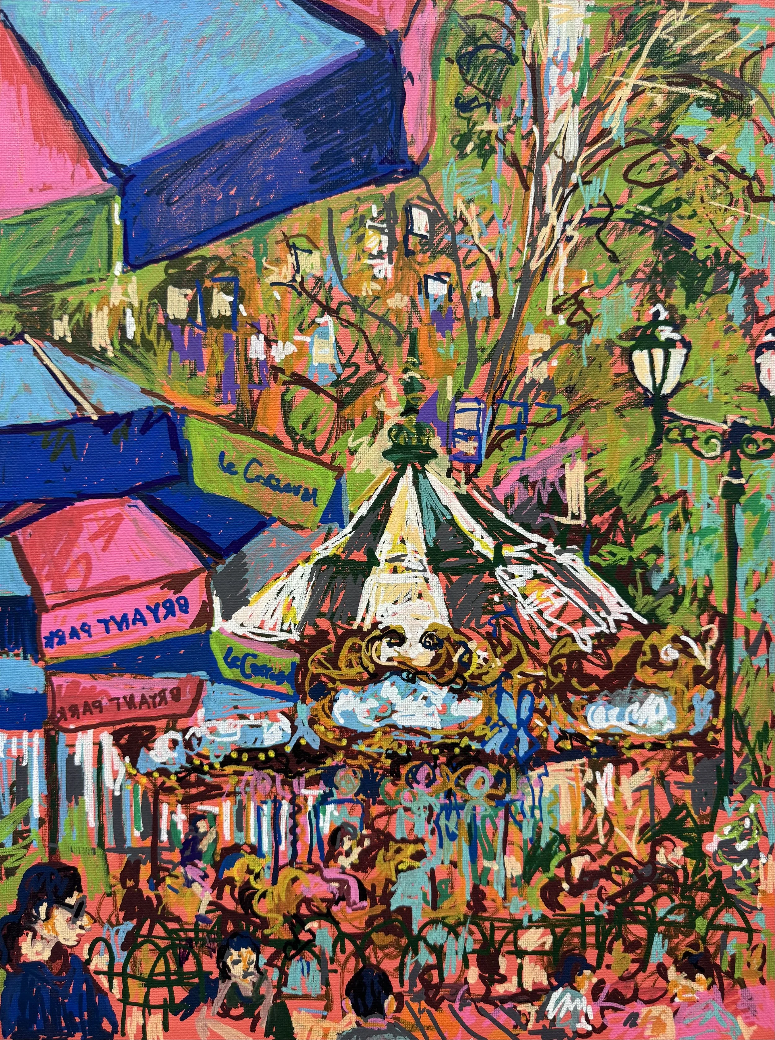   Bryant Park - Le Carrousel , acrylic paint pen on canvas, 16×12 inches 