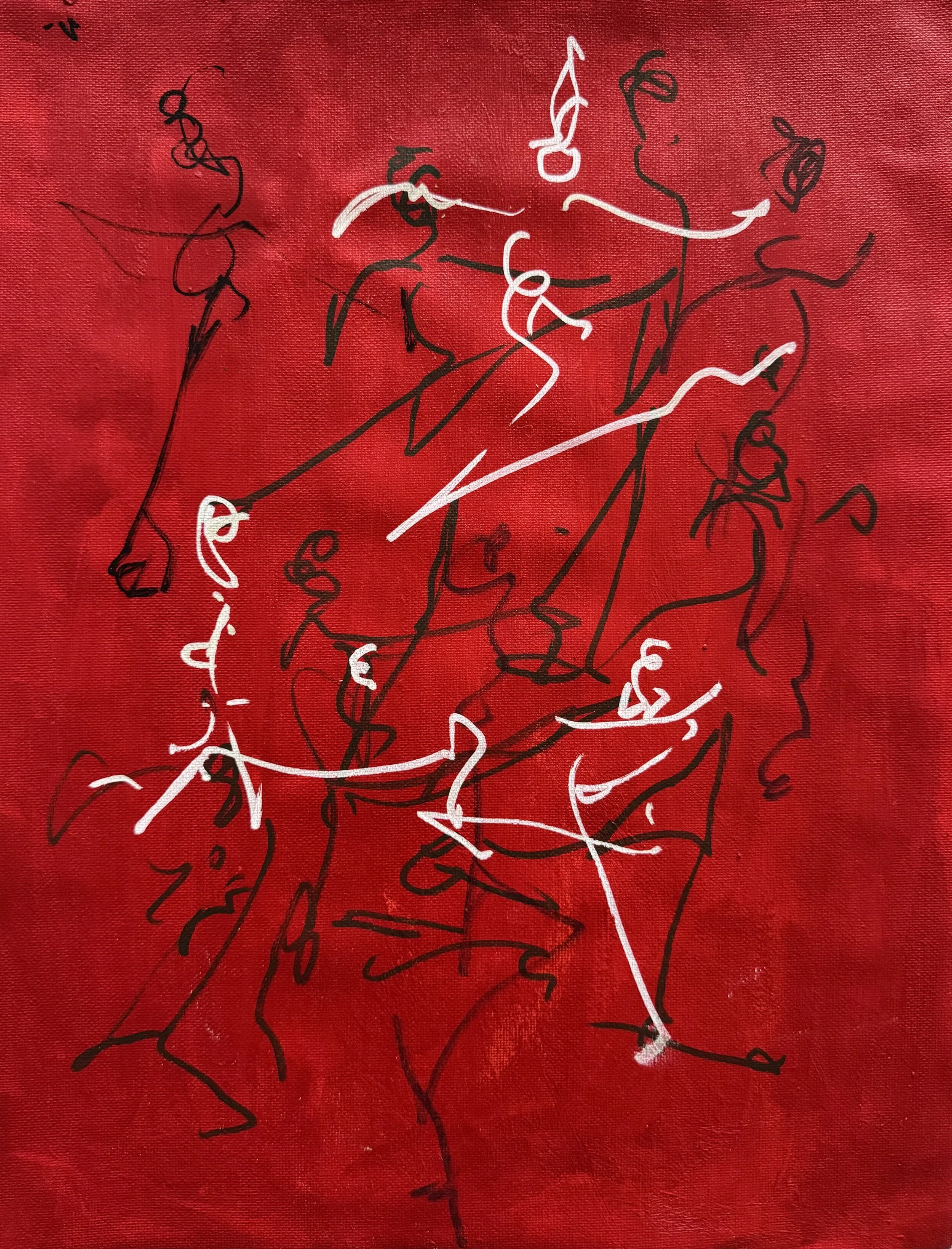   Peridance ballet class leaps , acrylic paint pen on canvas, 16×12 inches 