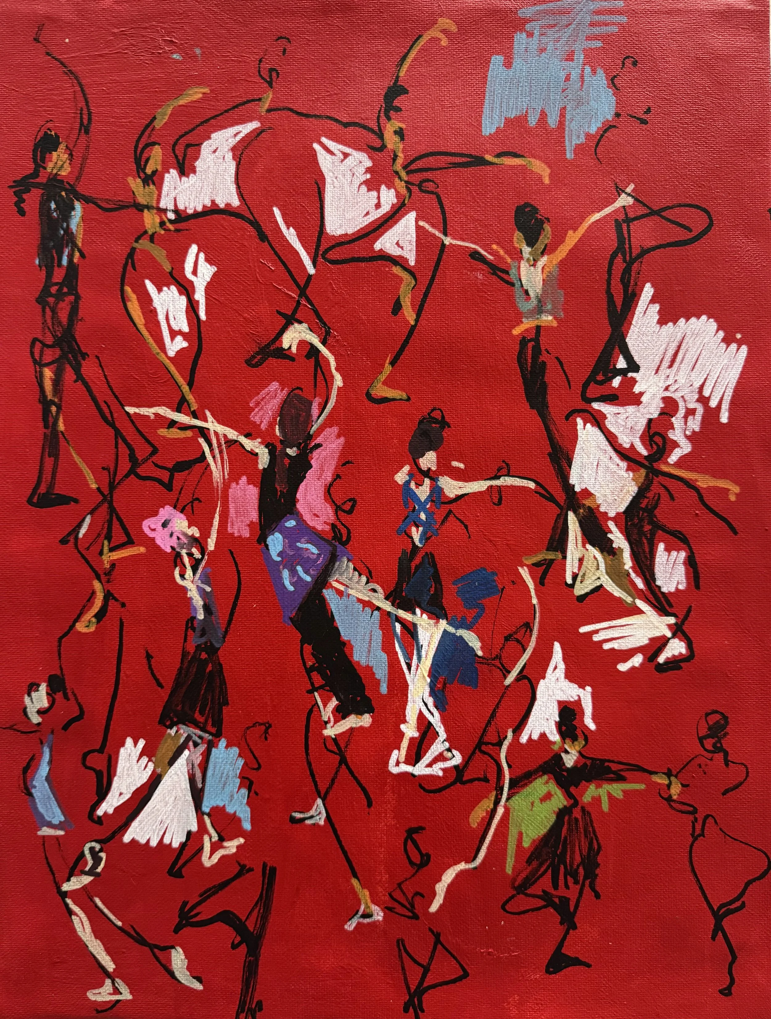   Peridance ballet class adagio , acrylic paint pen on canvas, 16×12 inches SOLD 