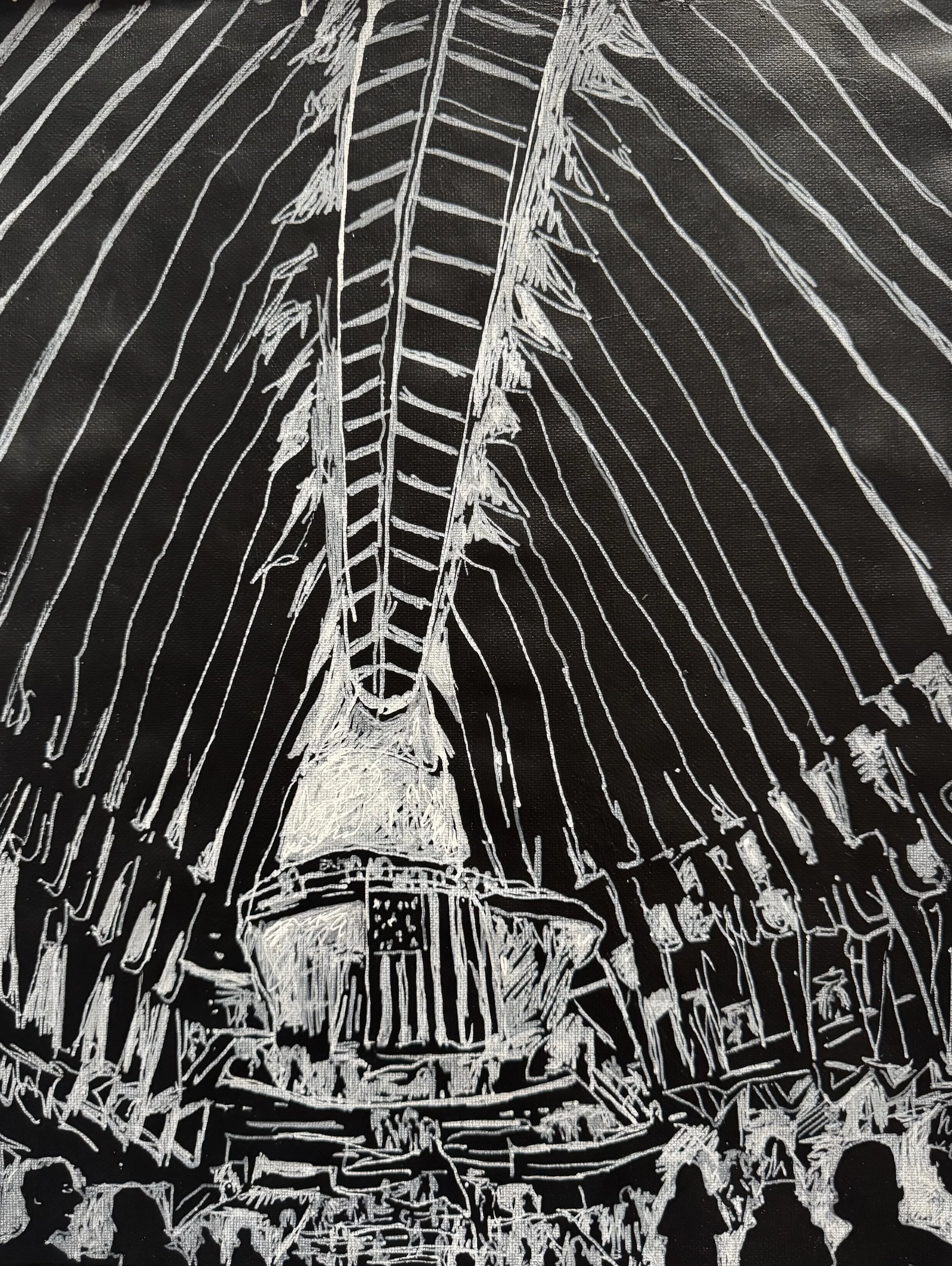   Oculus , acrylic paint pen on canvas, 16×12 inches 