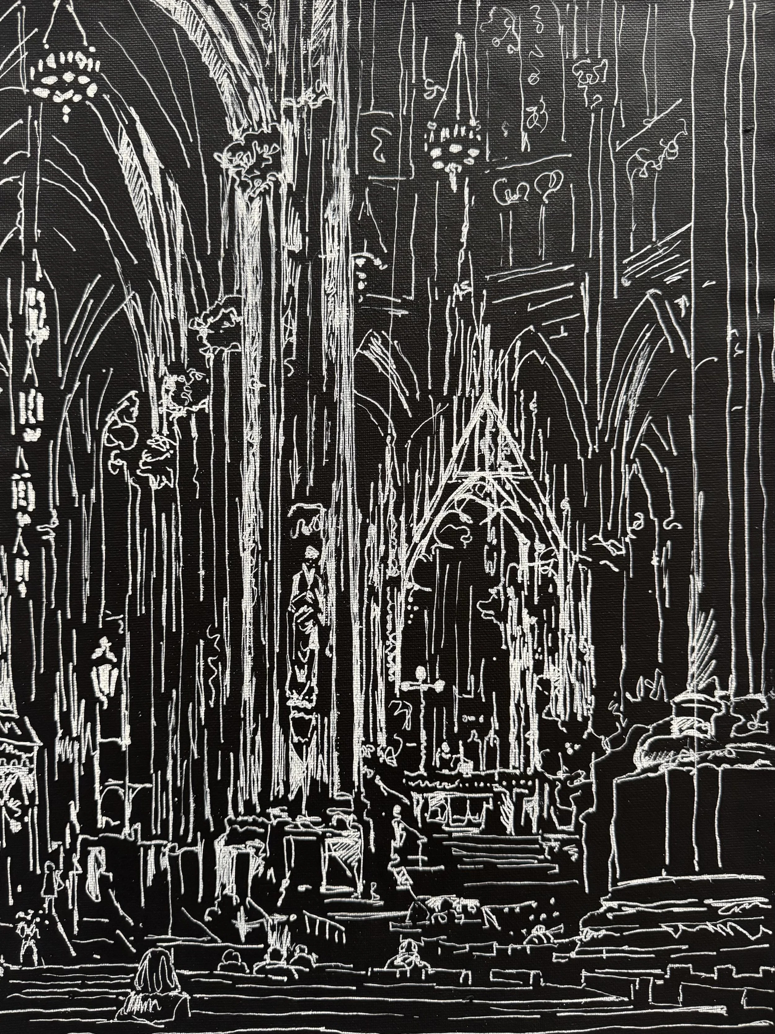   St Patrick’s Mass , acrylic paint pen on canvas, 16×12 inches 