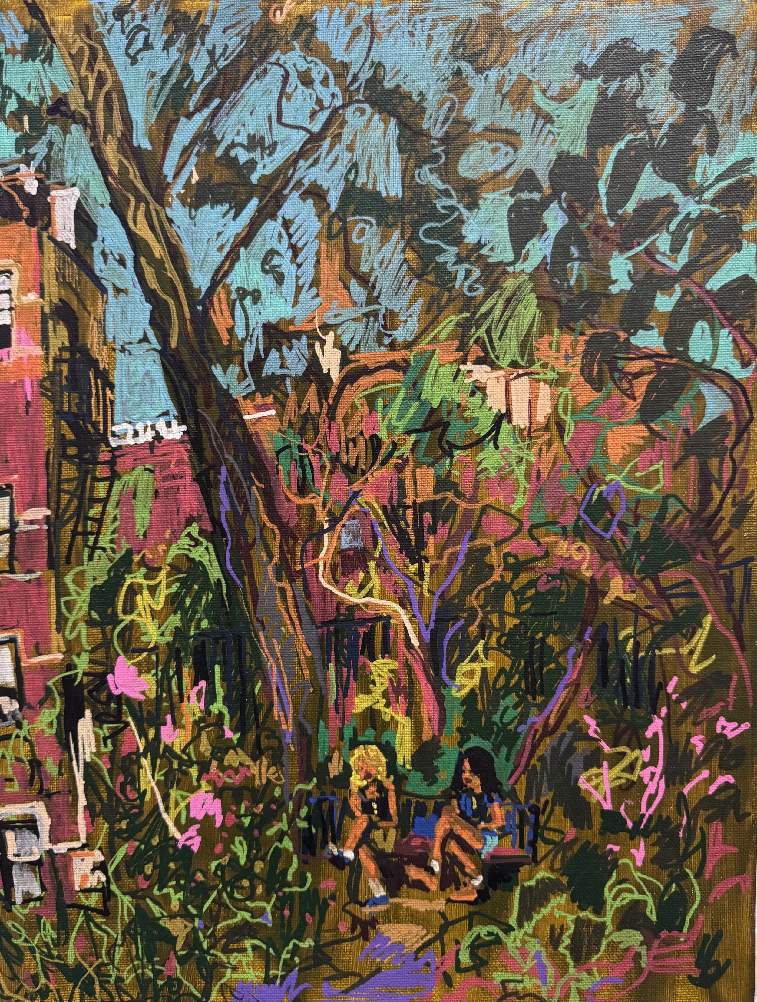   6BC Garden early fall , acrylic paint pen on canvas, 16×12 inches 