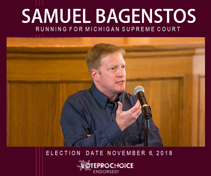 Picture of Samuel Bagenstos with text: Samuel Bagenstos, Running for Michigan Supreme Court, Election Date: November 6, 2018, #VOTEPROCHOICE