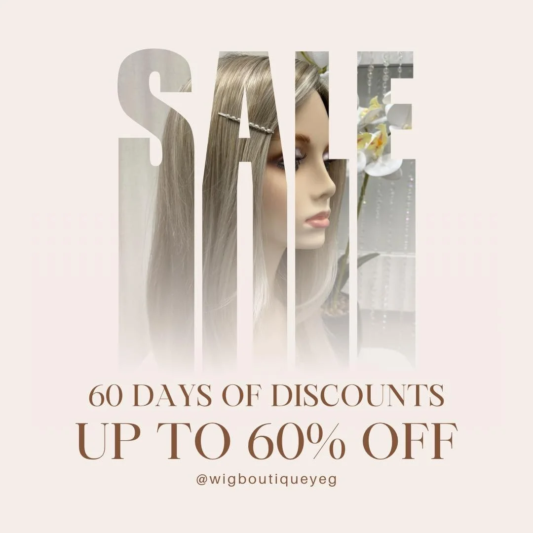 Feeling lucky? Come see us at The Wig Boutique for our 60 Days of Discounts Anniversary Sale!
You can draw anywhere from 10% to 60% off! 
All in-stock merchandise is up for grabs with this sale, so call to book an appointment (780 424-3251) to get yo