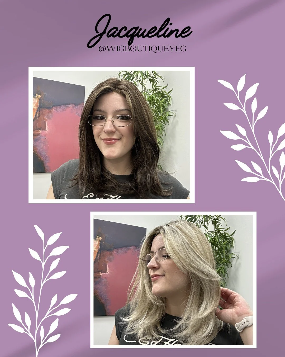 ✨Introducing one of our new wigs... Jacqueline!! Here you see her in Espresso Latte (top) and Palm Springs Blonde (bottom)