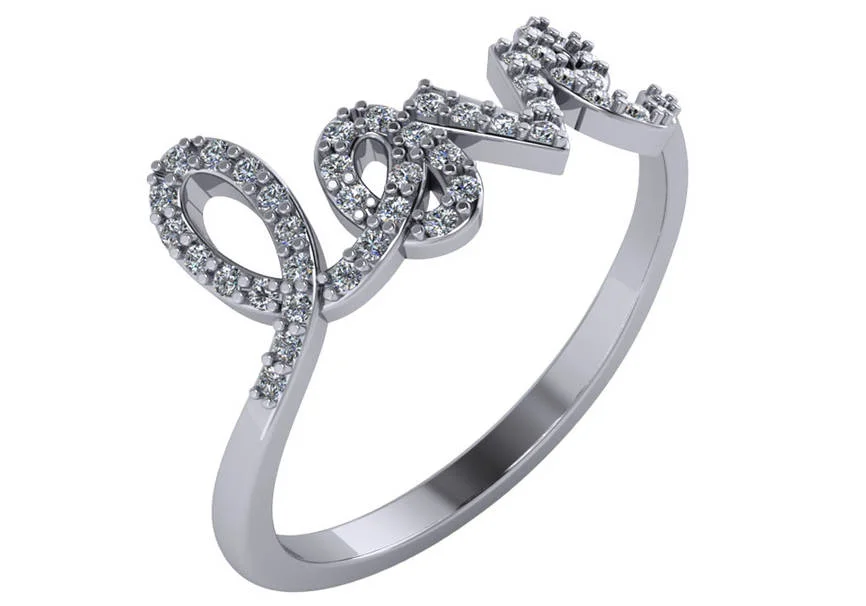 14k White Gold Diamond Love Band 