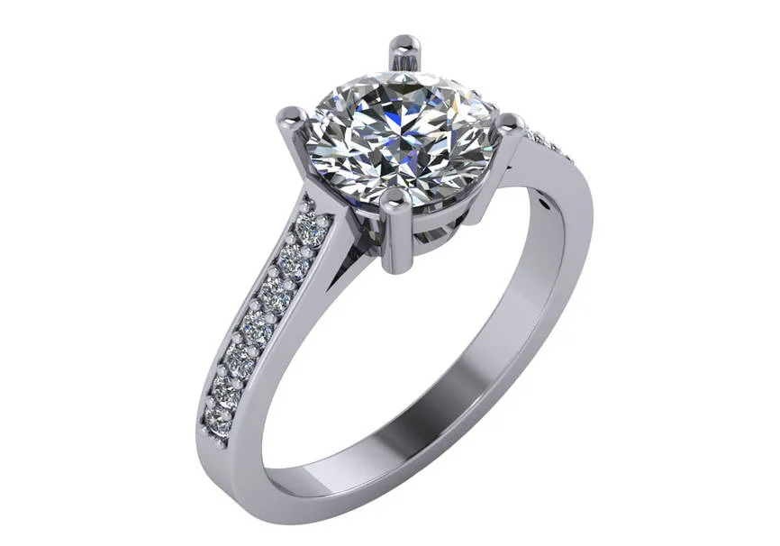14K Engagement Ring with Side Diamonds 