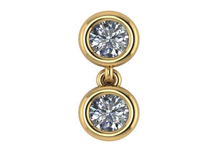 14k double diamond dangling bezel pendant .50