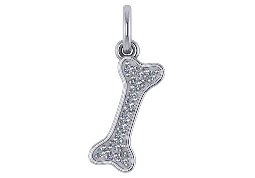 14k white gold diamond dog bone