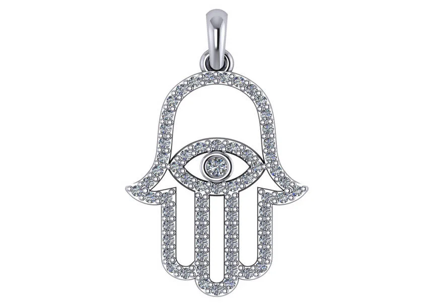14k Diamond Hamsa with eye