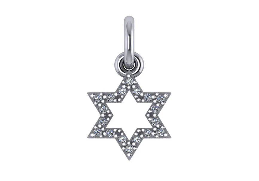 14k open 6 point diamond star of David .15