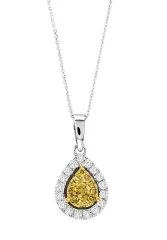 14k White Gold Pear Shaped White & Yellow Diamond Pendant