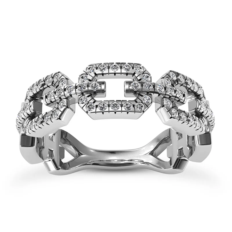 14k White Gold Wide Rectangular Band .31 diamonds