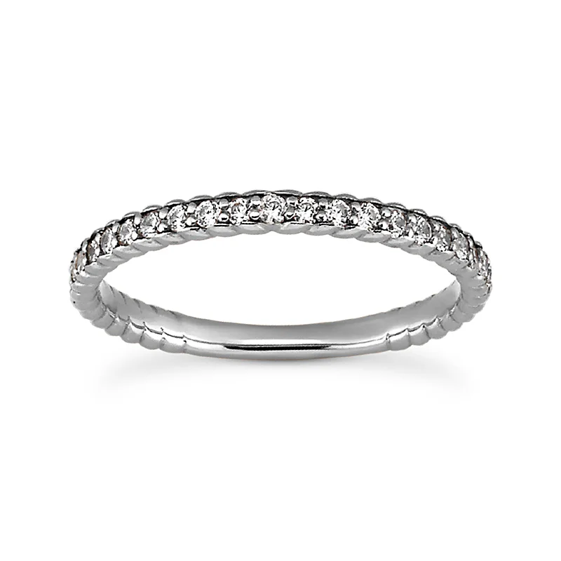 14K White Gold Fluted Diamond Wedding Band .21