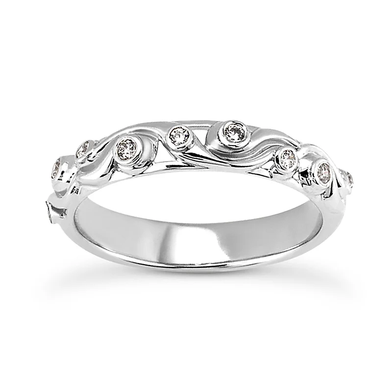 14K White Gold Bezel Set Swirl Wedding Band .11