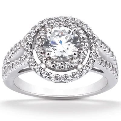 14K White Gold Shared Prong Double Halo Split Shank Ring w/out center diamond