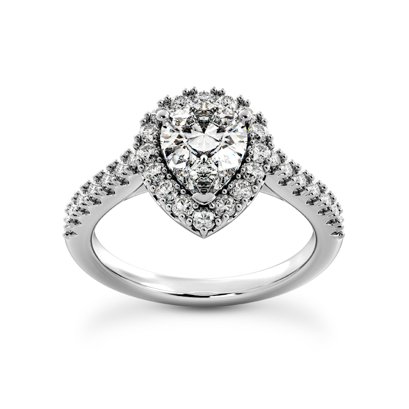 14k White Gold Halo Engagement Ring For Pear Shaped Diamond .51 side diam0nds