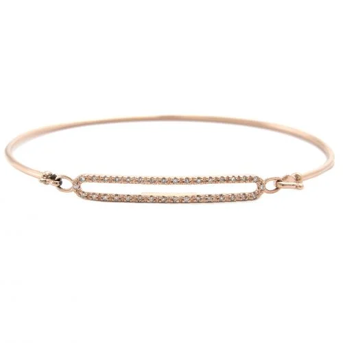 14k Pink Open Gold Bar Diamond Bangle Bracelet 
