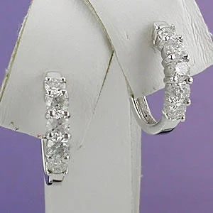 14k White Gold Diamond Shared Prong Huggie Earring