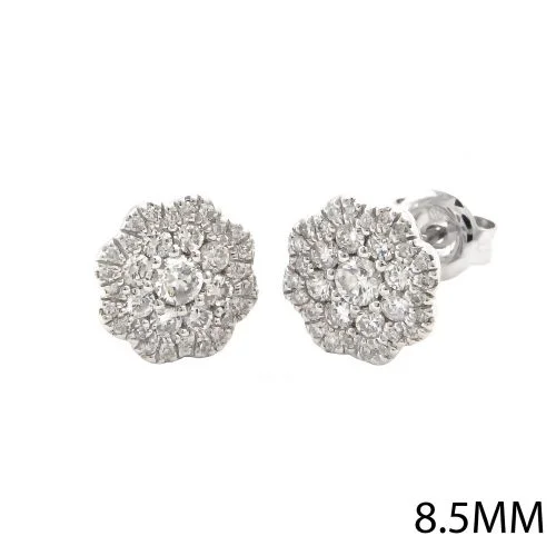 14k White Gold Diamond Flower Stud Earrings 8.5 mm