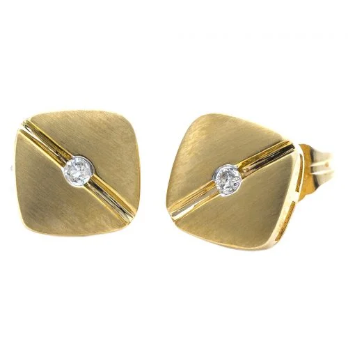 14k Yellow Gold Square Bezel Diamond Earring on Post