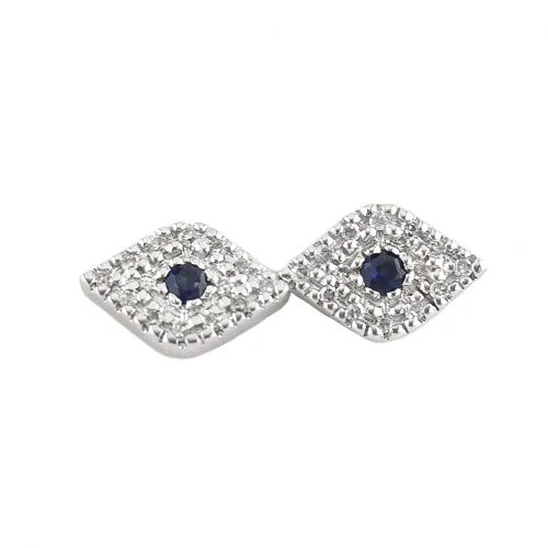 14k White Gold Evil Eye Diamond and Sapphire Earrings 