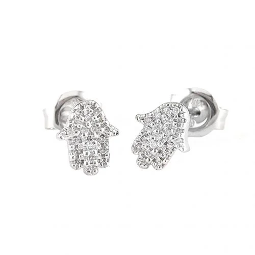 14k White Gold Diamond Pave  Hamsa Earrings 