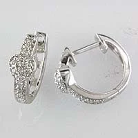 14k White Gold Diamond Heart Huggies largest