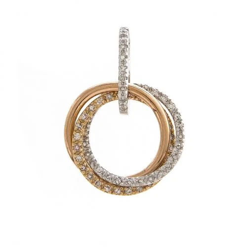 14k tri-color diamond 3 circle necklace .20