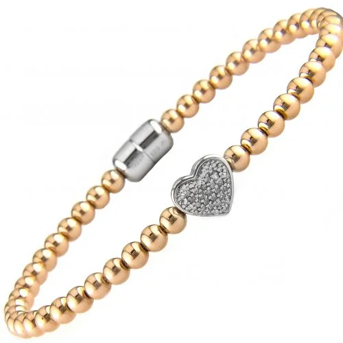 single stainless,silver diamond heart bangle